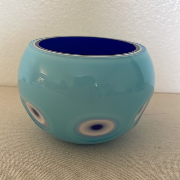 1950 HUTA BORSKE SKIO VASE ART DECO ~ Blue on Blue Stunning VOTIVE - Picture 11 of 11